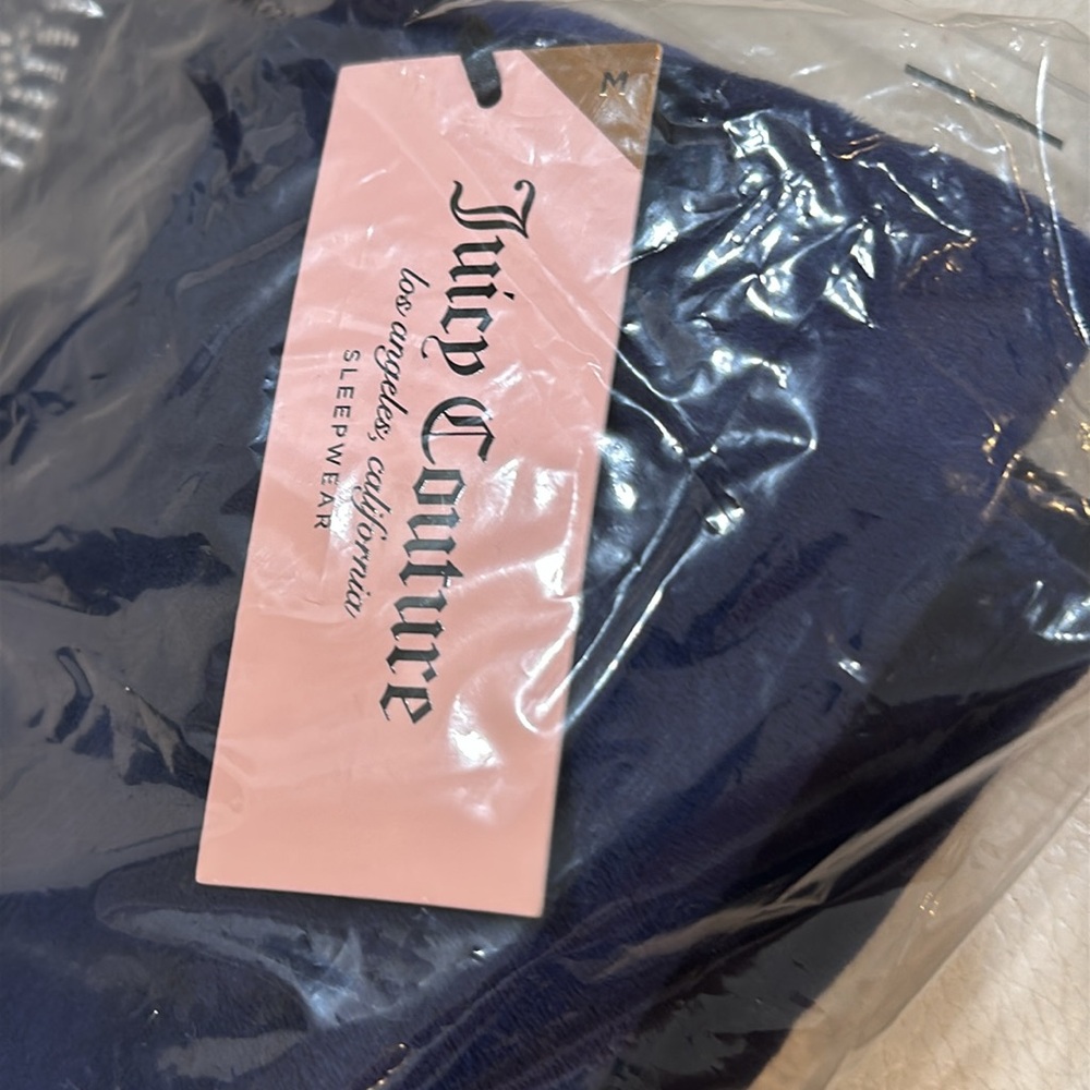 NWT JUICY COUTURE Velour Fitted Top And Wide Leg Pants Lounge Set in Royal Navy - Picture 5 of 6